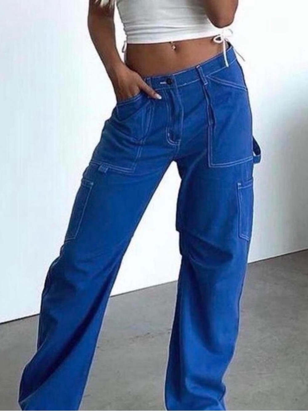 Lioness Bright Blue Wide-Leg Cargo Jeans